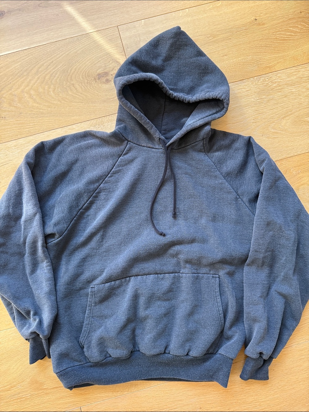 Vintage Charcoal Gray Hooded Raglan Sweatshirt